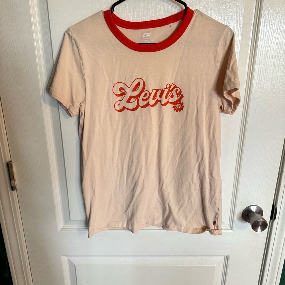 Levi's Cream and Orange Graphic T-Shirt